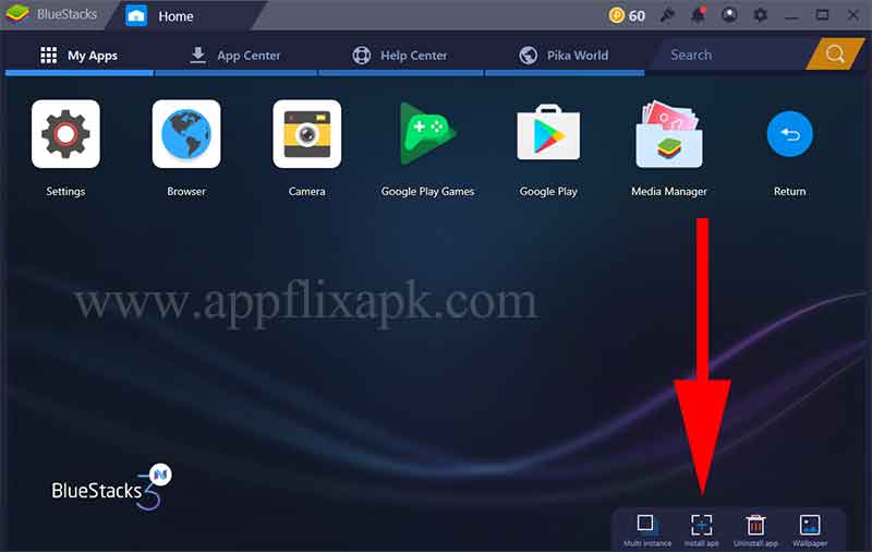 Bluestack install apk button